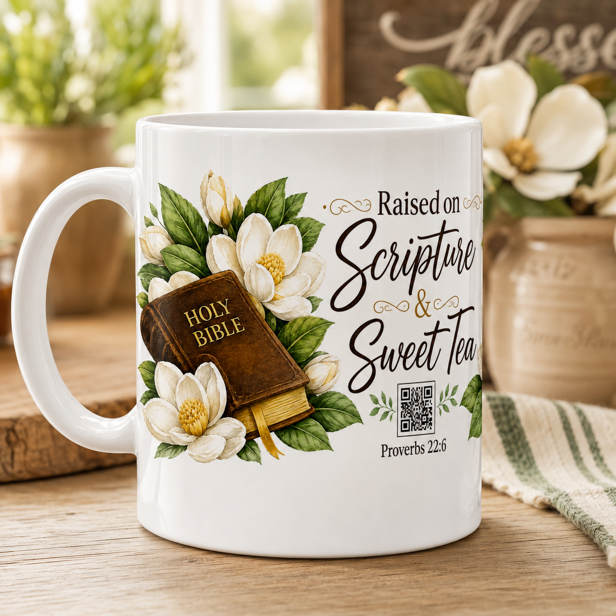 Raised on Scripture and Sweet Tea mug, opposite side